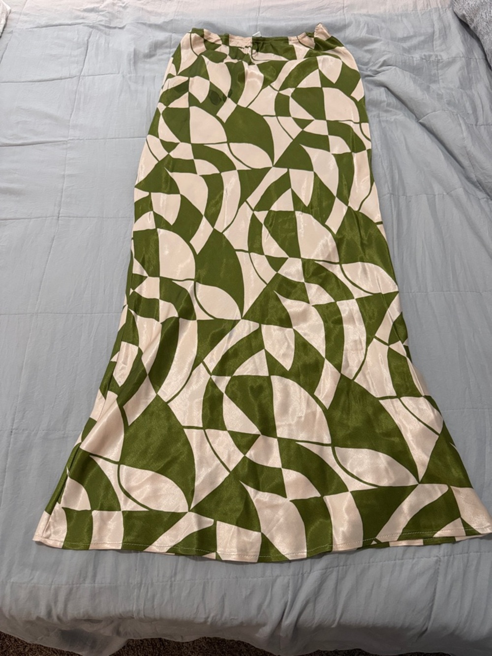 Topshop Olive and White Geometric Satin Maxi Skirt